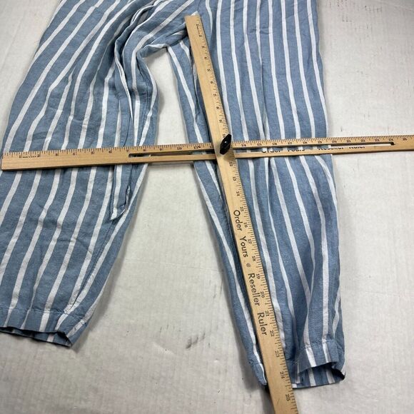 LOFT Linen Blend Cropped Pants Striped Drawstring Waist Tie High Rise SMALL - Picture 6 of 12